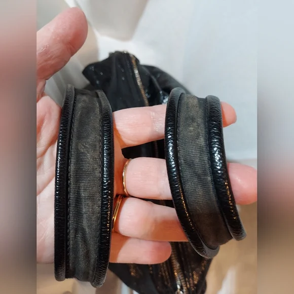 Coach Poppy Black Patent Leather Satchel With Silver Hardware And Teal Lining - Picture 3 of 12